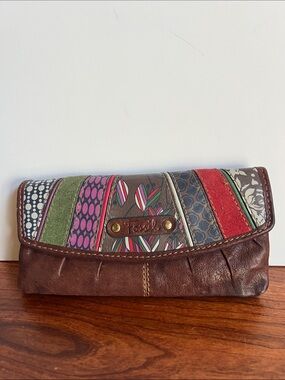 Fossil Brown patchwork Leather Wallet & ID holder with Multicolor accents